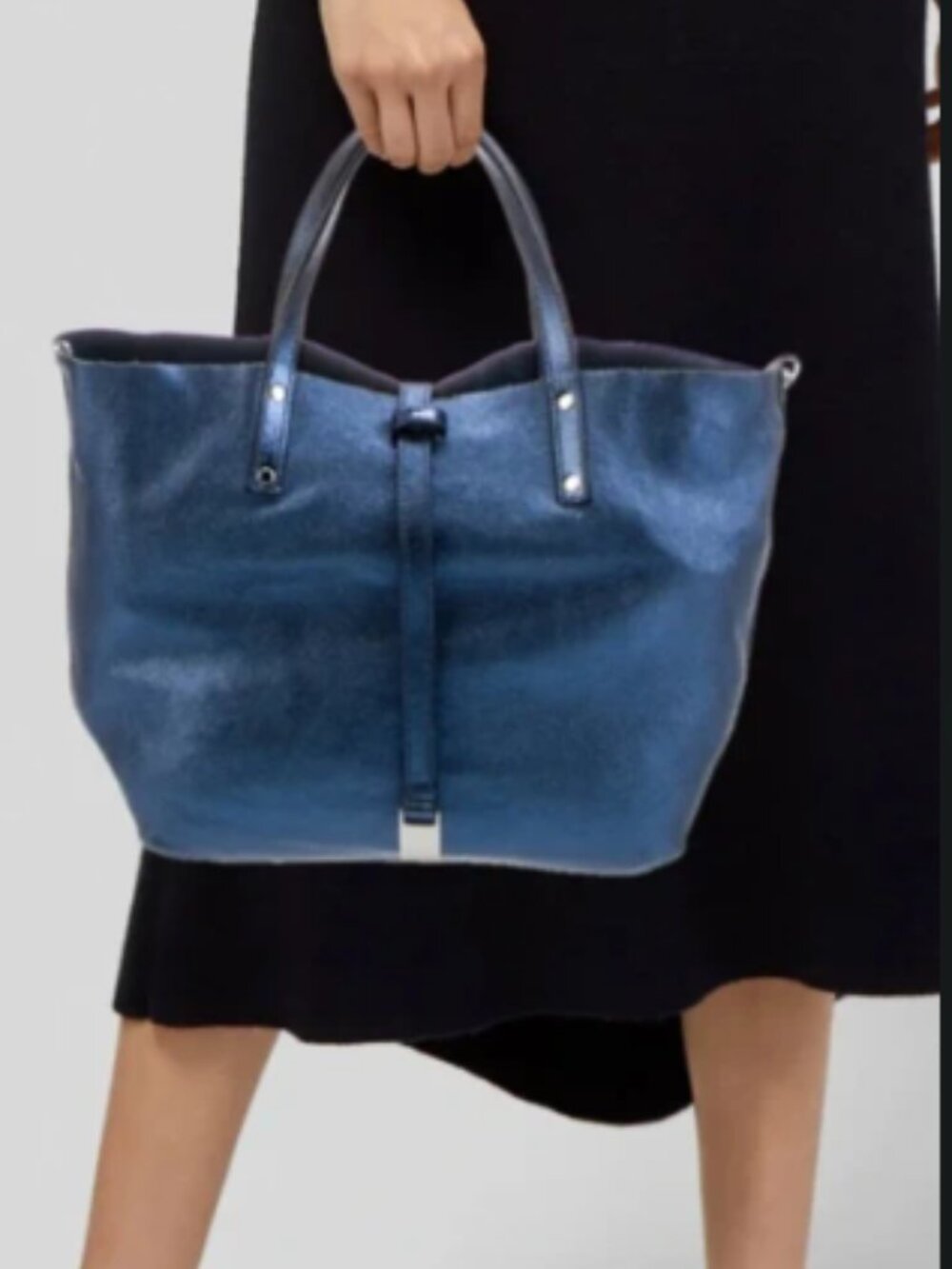 Tiffany & Co. Reversible Tote Bag with Matching Pouch Metallic Blue Leather